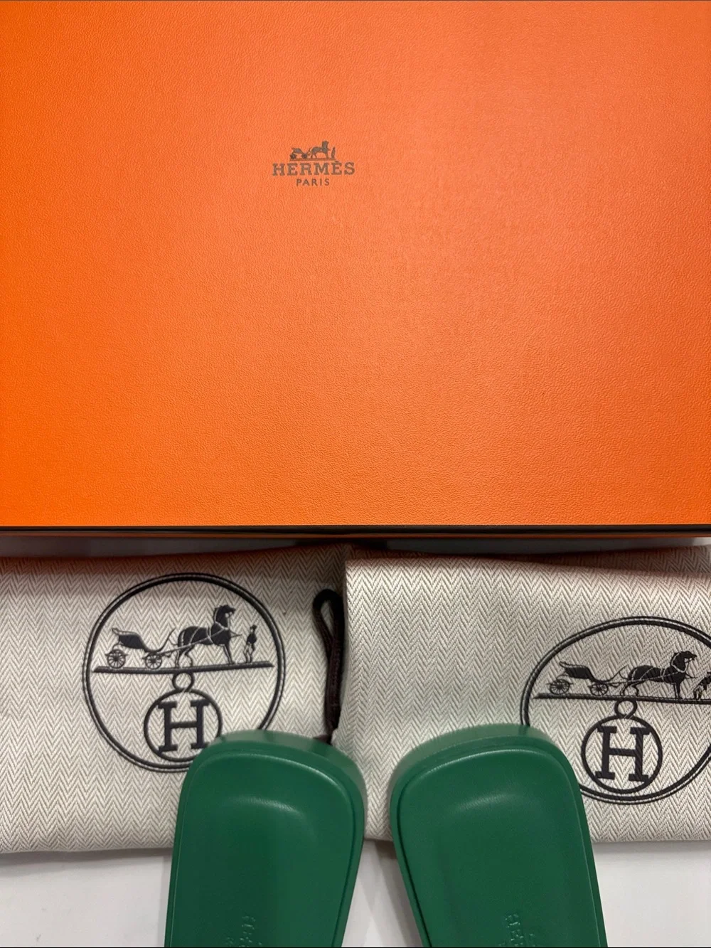 New Hermes Green Oran Slide Sandals